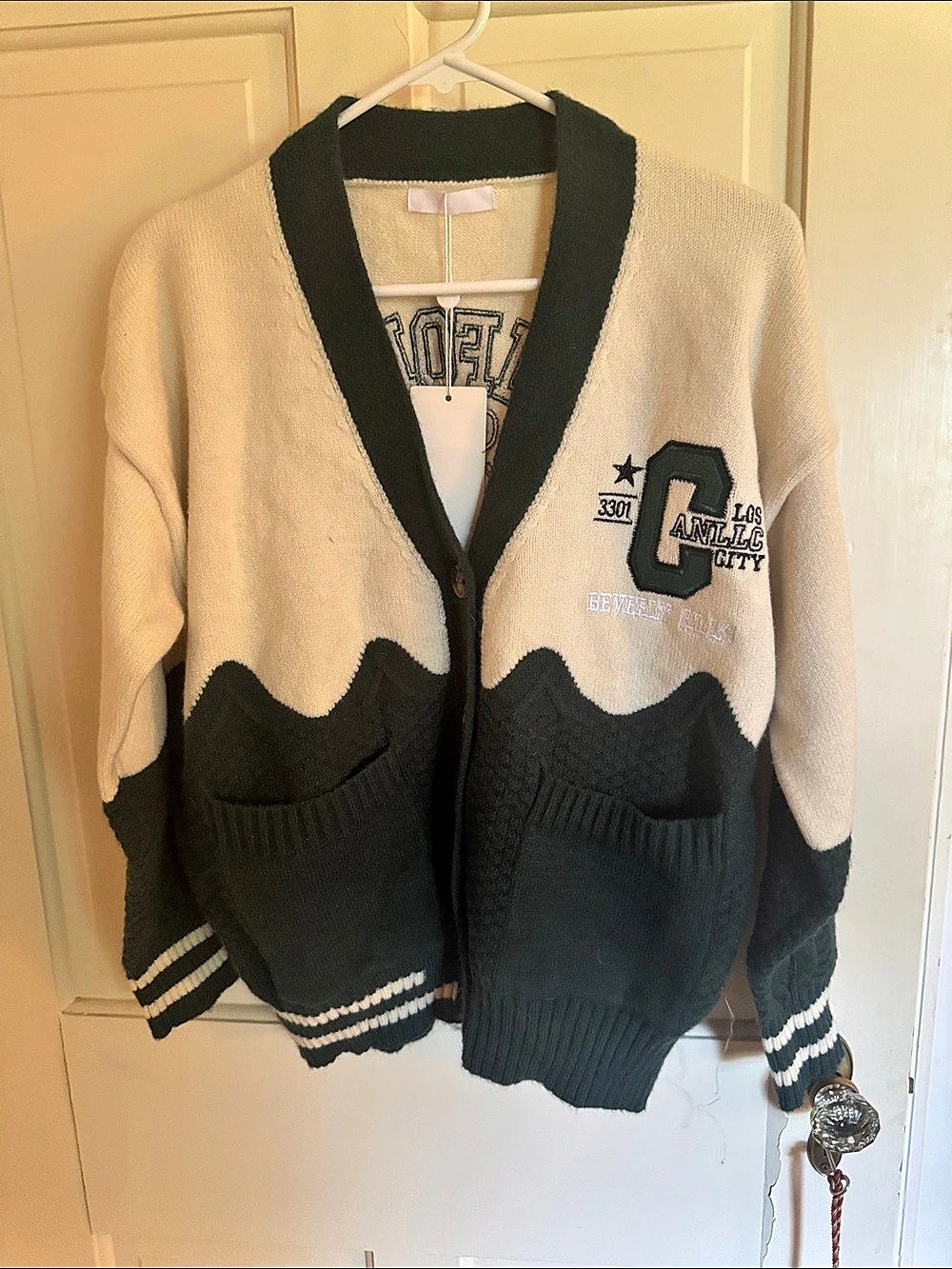 Color Block Cardigan in Cream & Black Like New